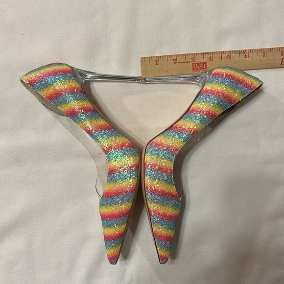 Reitoye Size 9 metallic rainbow colors sparkle metallic pointy toe heels - Picture 4 of 9